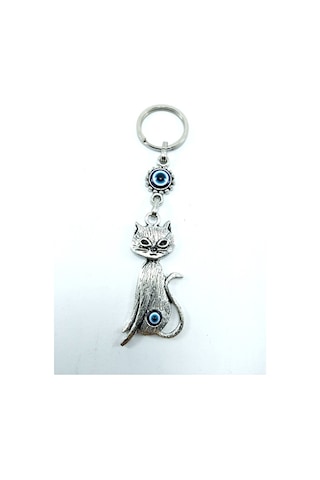 Nazar Boncuğu Metal Kedi Anahtarlık/dikiz Ayna Süsü Hediyelik Eşy