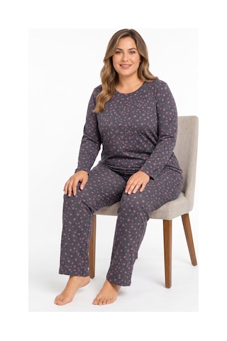 Sleeproom Büyük Beden Kadın Mevsimlik Pointiel Yıldız Desen Pijama Takımı Antrasit