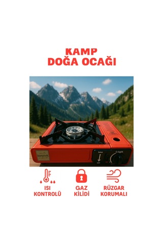 Camp One Portatif Tek Gözlü Stop Emniyetli Kamp Doğa Piknik Ocağı Profesyonel Çanta Hediyeli Kırmızı Kırmızı