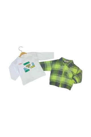 Erkek Bebek Yeşil Kareli Ceket Ve Lego Baskılı Uzun Kollu 2 Li Takım-13492 Yeşil