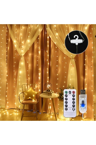 Geeksen 10x10ft 300 Led Perde Işıkları, 8 Modlu Uzaktan Kumandalı Bakır Tel Su Perdesi Işıkları - Düğün, Parti, Noel, Ev Dekorasyonu Sıcak Beyaz