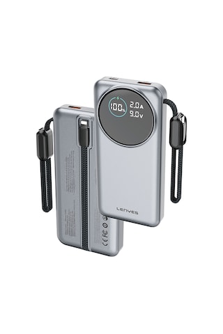 Lenyes Px1004d Dijital Led Ekranlı Lightning Kablolu Powerbank 22.5w 10.000mah Gümüş