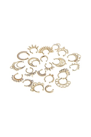Homyl 21 Parça Kristal Sahte Septum Clicker Burun Halkası Altın