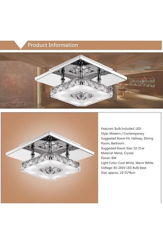 Novahub Beyaz Modern Kristal Kare Yüzük Tavan Işığı, 12w Led, Gömme Montaj, Restoran/koridor/aydınlatma Beyaz