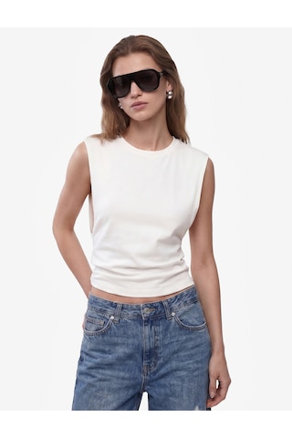 Koton Pamuklu Slim Fit Bisiklet Yaka Kolsuz Sırt Detaylı Bluz Ekru 6sak10337ek