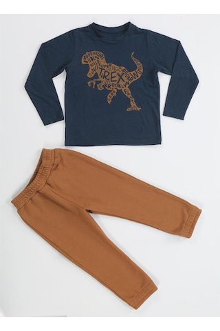 Casabony Kahve Yazılı Dino Jogger Pantolon + Tshirt Takım-kahve