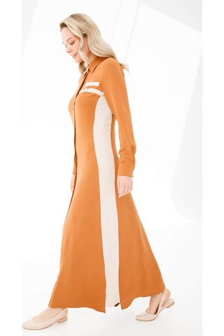 Yanları Garnili Gizli Patlı Elbise Taba-taba