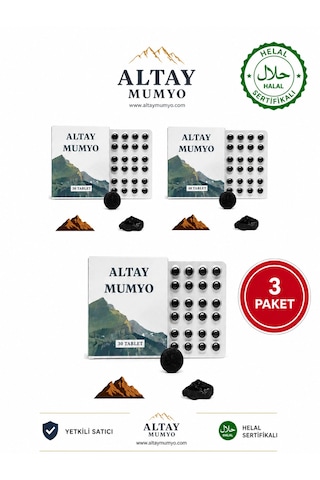 Altay Mumyo %100 Saf Mumiyo Shilajit Doğal Enerji, Güç Ve Bağışıklık Artırıcı Takviye 30 Tablet