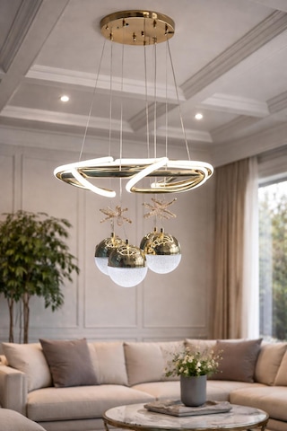 Modern Lüks Salon Model Ledlı 3 Renk Krom Sarkıt Avıze Altın - Gold