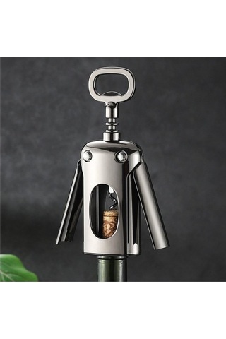 Fastbuy Üçlü Mekanizmalı Paslanmaz Çelik Şarap Tirbuşonu - Ayna Yüzeyli Profesyonel Sommelier Büküm Vidası Siyah Hızlı Kolay Siyah