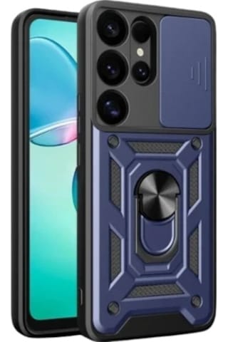 Samsung Galaxy S26 Ultra İle Uyumlu Kılıf Magnetik Standlı Kamera Korumalı Sürgülü Kapak Lacivert