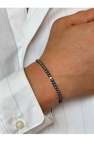 14 Ayar Altın Küp Altın Detaylı Siyah Hematit Taşlı Altın Bileklik Altın - Siyah