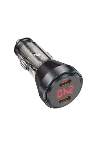 Hoco Nz12c Graceful Pd60w 2 Type-c Girişli Araç Çakmaklı Hızlı Şarj Aleti Siyah Siyah