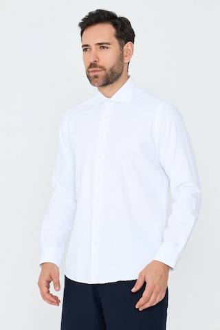 White Stone Beyaz Mikro Çizgili Dynamic Fit Erkek Uzun Kollu Gömlek Beyaz-02