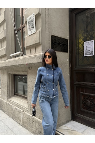 Out Of Standart Kadın Regular Fit Denim Düğme Detaylı Ceket İce Blue