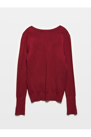 Dilvin 10427 V Yaka Kolu Yırtmaçlı Kazak-bordo Bordo