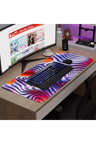 Realistik Çizgi Gaming Mouse Pad Kauçuk Kaymaz Taban Mousepad V2, 90x40 Xxl