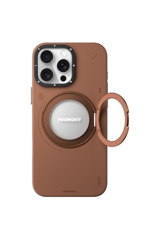 Apple Uyumlu iPhone 16 Pro Max Kılıf Magsafe Özellikli 360 Standlı Deri Desenli Youngkit Tech Leather Serisi