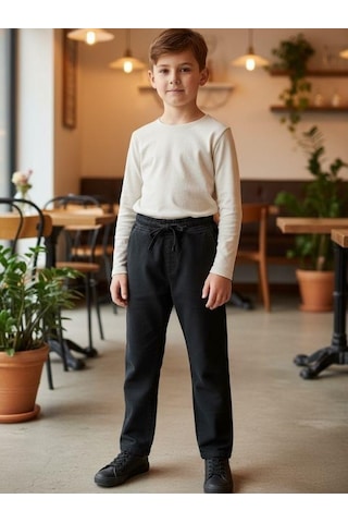 Zekids Erkek Çocuk Esnek Kumaş Beli Lastikli Pantolon-16399 Füme