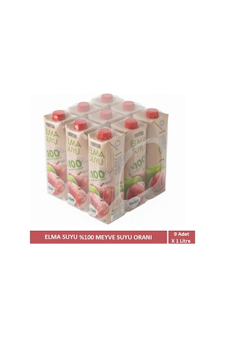 %100 Elma Suyu 9 X 1 Litre Katkısız Gerçek Meyve Suyu Alerjen Içermez