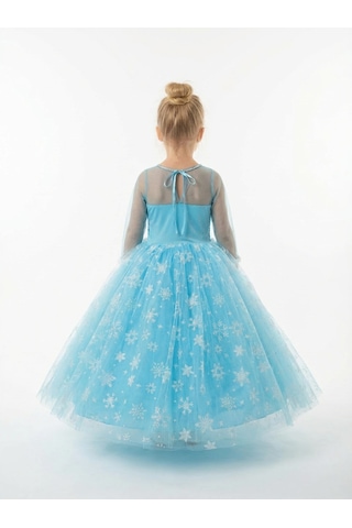 Butikhappykids Frozen Elsa Kostümü Uzun Kollu Kız Çocuk Prenses Elbisesi Taç+asa+saç+eldiven+rozet Hediyeli Mavi