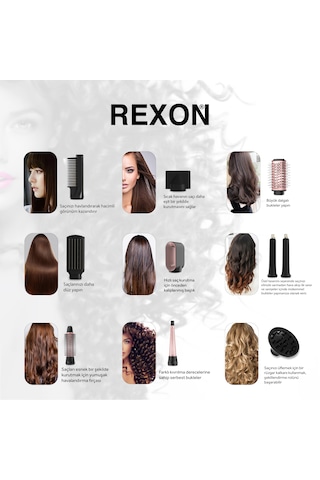 Rexon Flex 10-ın-1 Hot Air Wrap İyon Özellikli Saç Kurutma ve Şekillendirme Sistemi Gri - Pembe