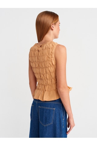 Dilvin 50845 Kolsuz Crop Bluz-bej Bej