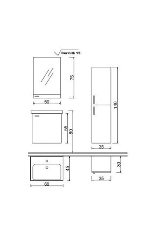 Denko Terra 60 Cm Banyo Dolabı Takımı Aynalı Üst Modülü Çok Renkli