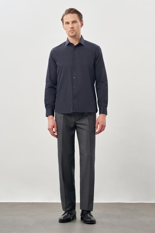İmza Koyu Lacivert Uzun Kol Düz Bez Ayağı Yarım İtalyan Yaka Cepsiz Pamuklu Classic Slim Fit Gömlek 1004245268 Koyu Lacivert