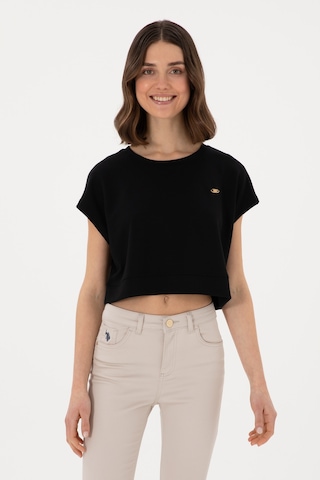U.S. Polo Assn. Kadın Siyah Crop Bisiklet Yaka Tişört 50305682-VR046