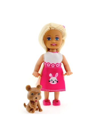Cute Girl Kahverengi Köpekli Ve Sarışın Mini Bebek Nhr