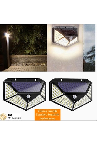 Sge Teknoloji Siyah Solar Güneş Enerjili Hareket Sensörlü 4 Taraflı Bahçe Aydınlatma Lambası