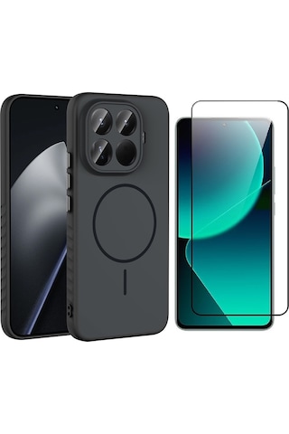Vendas Xiaomi 15t Pro Kılıf M-safe Şarj Özellikli Zore Tea Kapak + Cam Ekran Koruyucu Siyah