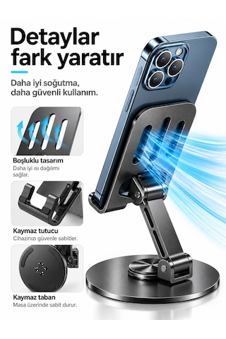 Alüminyum Metal 360 Ayarlanabilir Telefon Ve Tablet Standı Masaüstü Tutucu