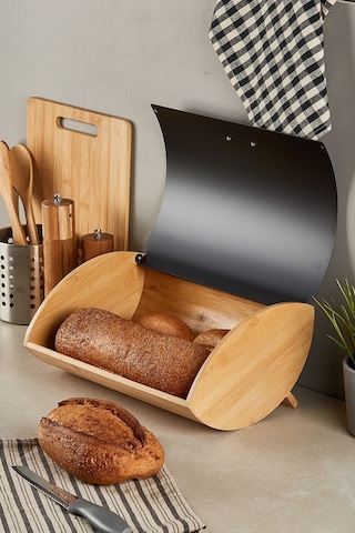 Dino Bambu Ekmek Dolabı Siyah