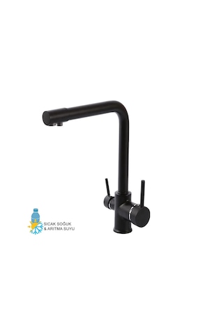Kustar 3 Yollu Arıtma Çıkışlı Mutfak Eviye Bataryası Siyah