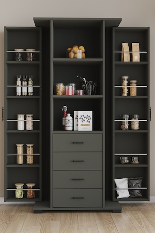 Aeka Ae-2204 Avrasya Çok Amaçlı 2 Kapaklı Raflı Çekmeceli Kiler Mutfak Dolabı Modern Tasarım 170x138x77,5 Antrasit/gri