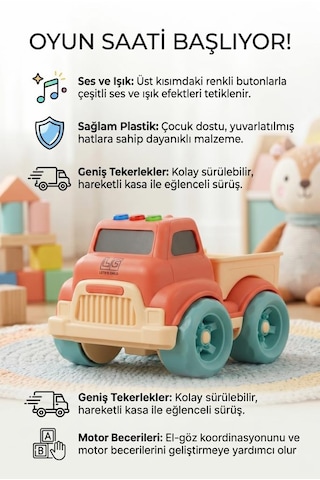İlk Kamyonum Sesli Ve Işıklı - Renkli Butonlu Güvenli Motor Becerisi Geliştirici Oyuncak Kamyon Çok Renkli