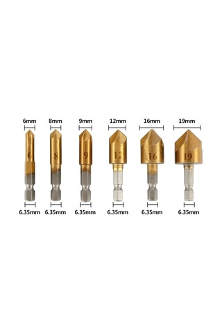 6pcs Hss Pahtıng Countersınk Paht Matkala Bıt Set 1/4 Hex Shank 90 Derece Ahşap Paplama Kesici 6mm-19mm Renk: 6pcs Ahşap