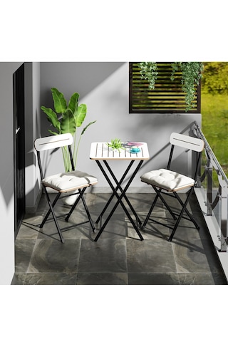 Bistro Takım Minderli Bahçe Masa Sandalye Beyaz 1403 Beyaz