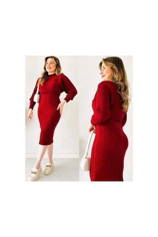 Flex Fashıon Triko Kumaş Elbise Kazak 2 Li Takım Kırmızı - 900818575 Kırmızı - 900818575 Kırmızı
