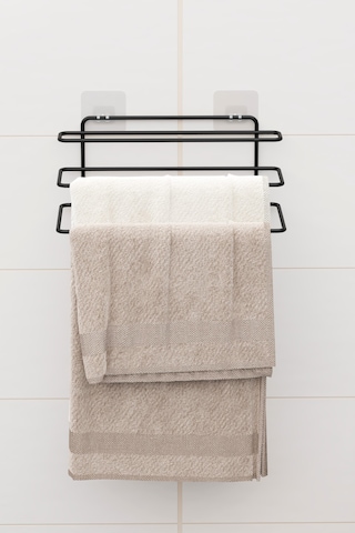 Yapışkanlı 3 Katlı Havlu Asıcı Raf Banyo Düzenleyici Metal Havlu Tutacağı Organizer Havluluk Rafı Siyah