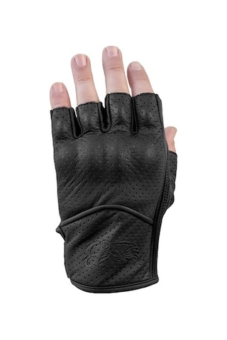 The Biker Jeans Fingerless Flx Leather Black Korumalı Motosiklet Deri Eldiveni