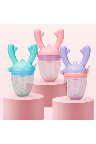 Sones Bebek Emziği Meyve Sebze Yardımcı Besleyici Sevimli Geyik Meyve Isırık Kese Diş Kaşıyıcı, Renk: Mavi