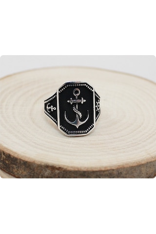 925 Ayar Gümüş Çapalı Erkek Yüzük (516221995)