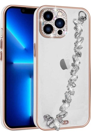 Apple Uyumlu iPhone 12 Pro Kılıf Taş Süslemeli Kamera Korumalı El Tutamaçlı Zore Blazer Kapak Beyaz