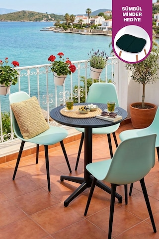 Vilinze Tilia Plastik Bahçe Balkon Bistro Seti Katlanır Masa 60 60 Cm 1+4 Set Yeşili Bej