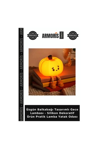 Üzgün Balkabağı Tasarımlı Gece Lambası - Silikon Dekoratif Ürün Pratik Lamba Yatak Odası Çok Renkli