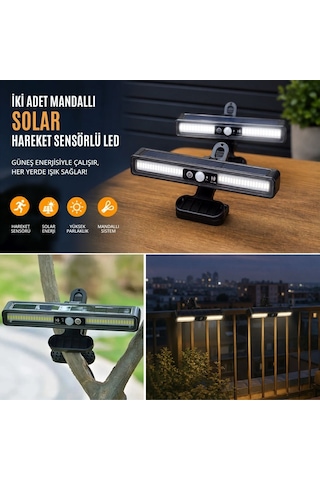 Buffer 2 Adet 36 Led Mandallı Solar Lamba, Güneş Enerjili, Hareket Sensörlü, 3 Modlu, Kıskaçlı Kablosuz Dış 11
