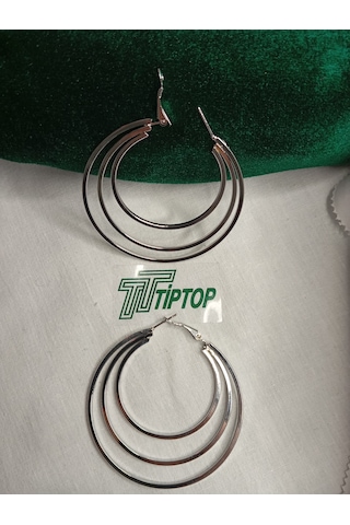 Tiptop/ Üç Katlı Gümüş Renk Çrlik Halka Küpe Gümüş